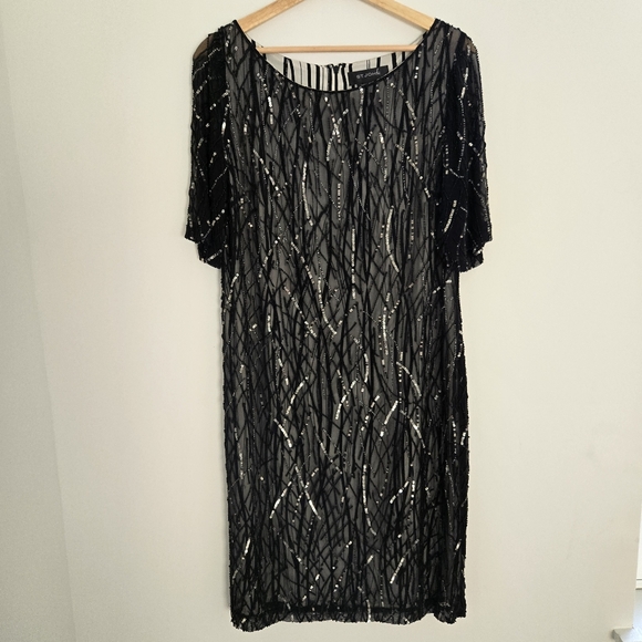 St. John Black Silk Hand Beaded Short Sleeve Caviar Dress - Picture 1 of 7
